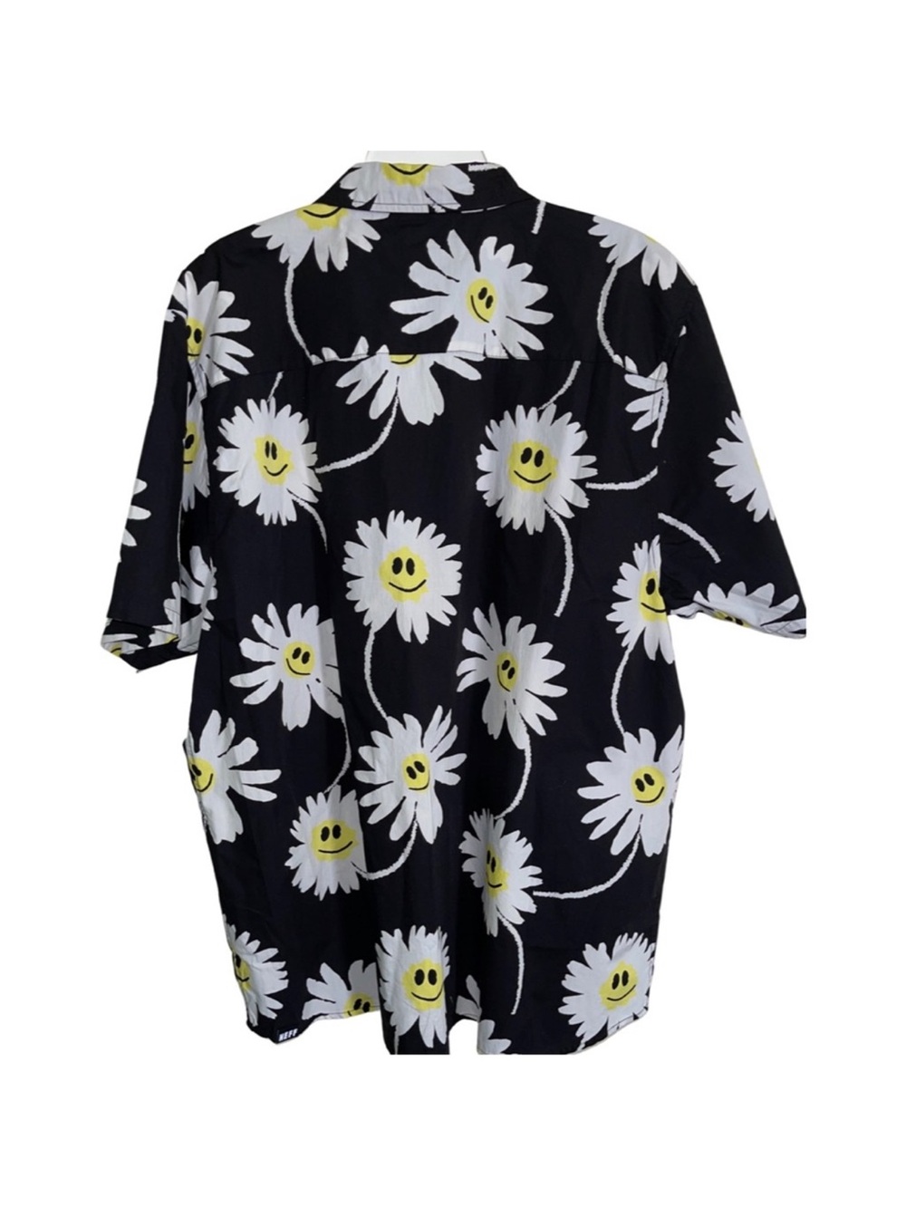Men Neff Black Floral Smiley Face Daisies Button-Up Short Sleeve Shirt - 2XL